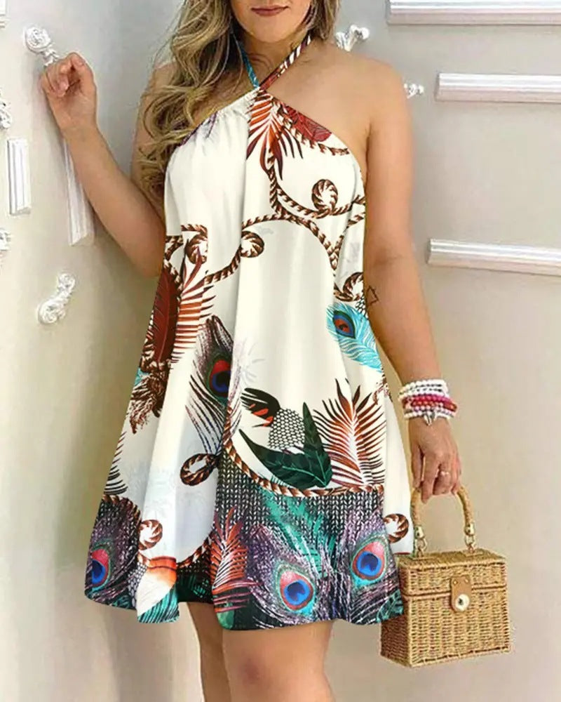 Off-Shoulder Hanging Neck Sleeveless Sexy Dress Women