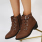 Women Ankle Boots With Side Zipper And Belt Buckle