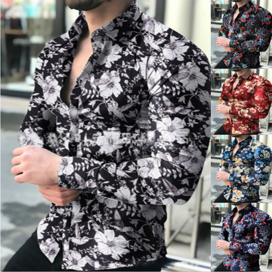 Men's Casual Long-sleeved Floral Shirt