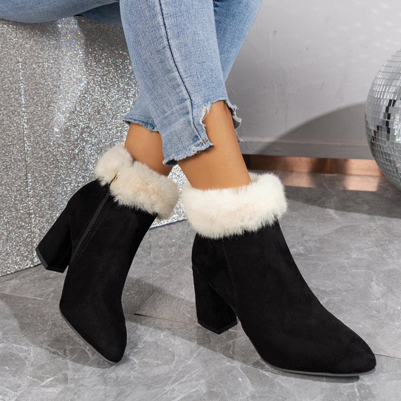 Plaid Print Plush Ankle Boots