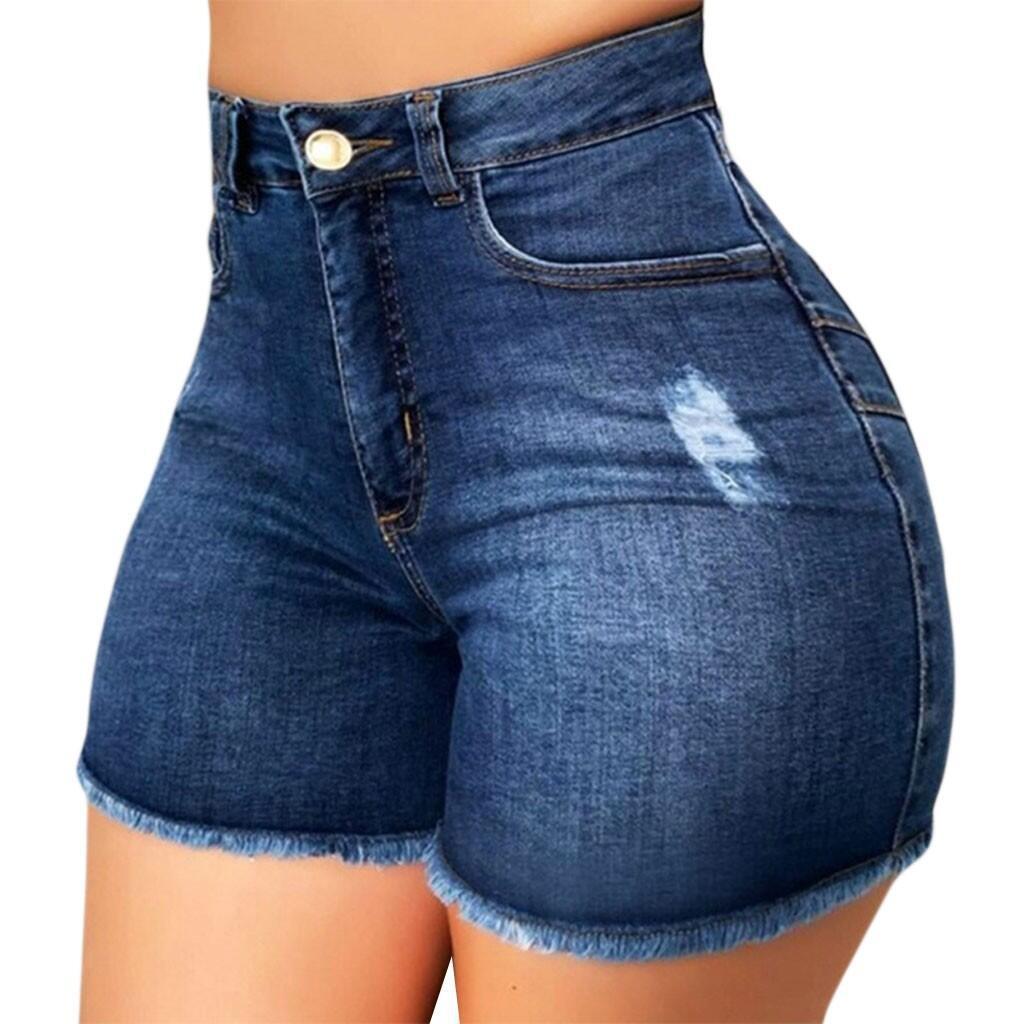 Stretch Slim Fit Ripped Tassel Denim Shorts For Women