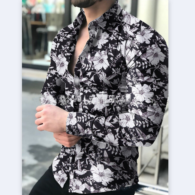 Men's Casual Long-sleeved Floral Shirt