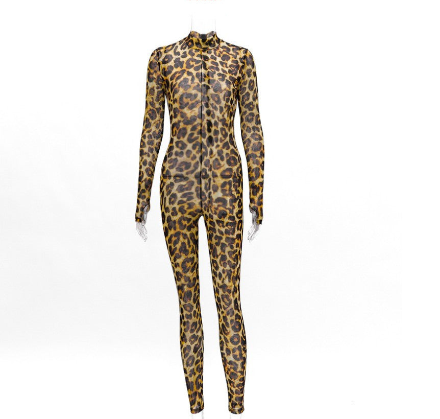 Leopard Print Jumpsuit Slim Fit Sexy Leggings