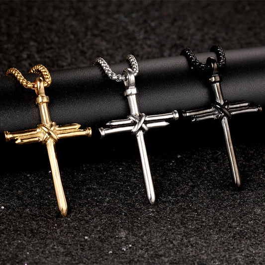 Steel Gold Black Color Fashion Mens Iron Nail Cross Pendant Necklace