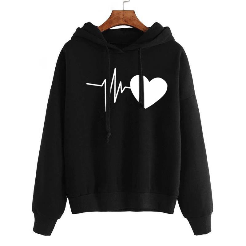 Heart Print Streetwear Hoodie Women