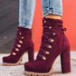 Round Toe Lace UP High Heels Boots Mid Calf Shoes