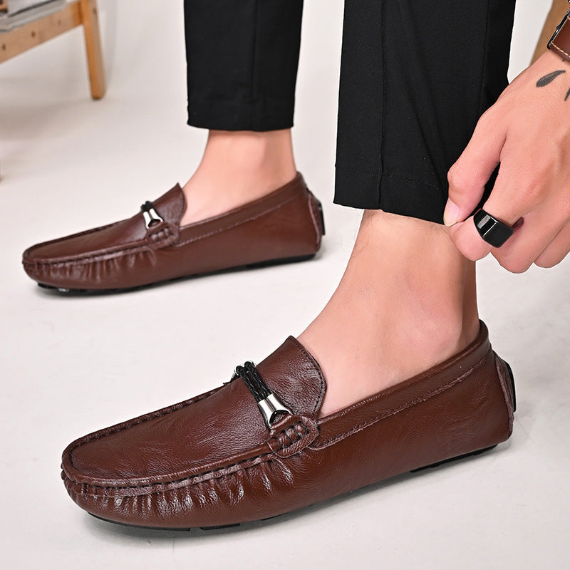 Plus Size Cowhide Casual British One Pedal Loafers