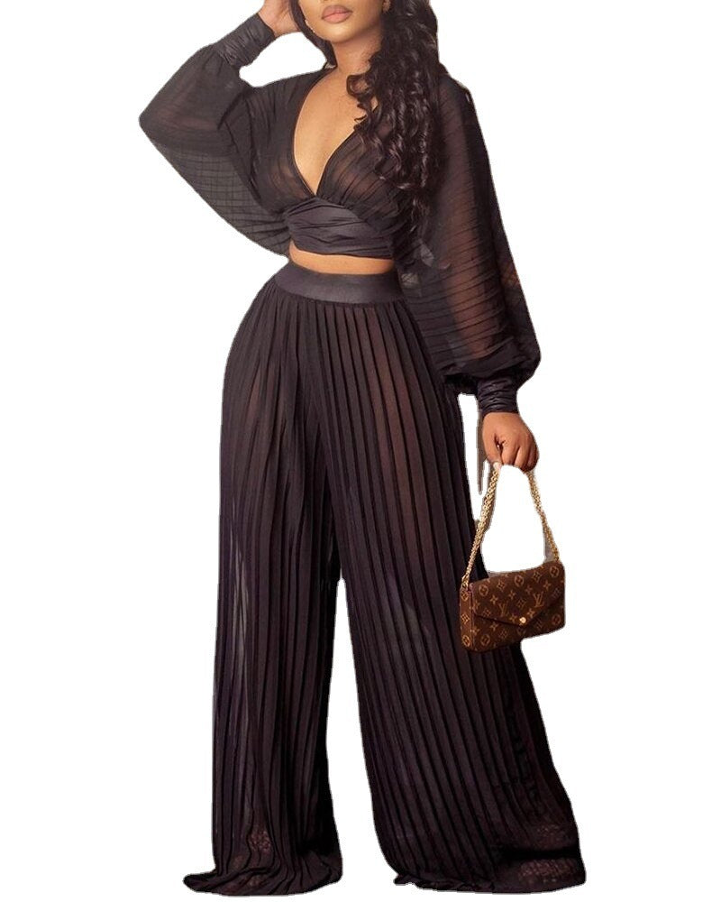 Pleated Wide-leg Pants Two-piece