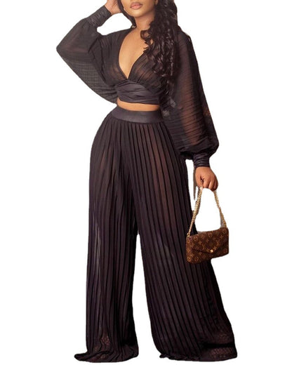 Pleated Wide-leg Pants Two-piece