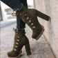 Round Toe Lace UP High Heels Boots Mid Calf Shoes