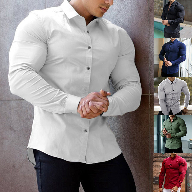 Men's Business Anti-wrinkle White Long-sleeved Shirt