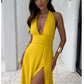 Sexy Halterneck V-neck Slit Dress