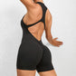 Sleeveless Zippered Yoga Fitness Shorts Jumpsuit