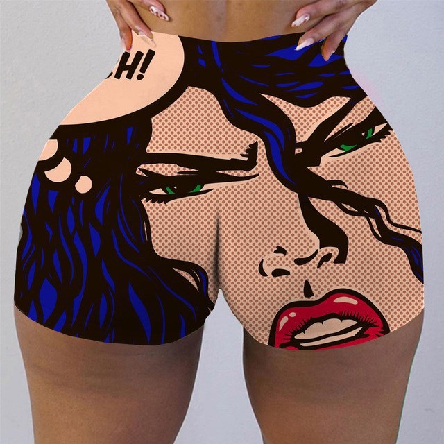 Plus Size Print Skinny Women Graphic Biker Shorts