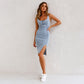 U-neck Suspender Denim Dress