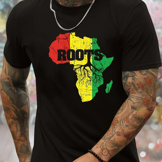 African Map Print Men's Round Neck Short Sleeved Shirt