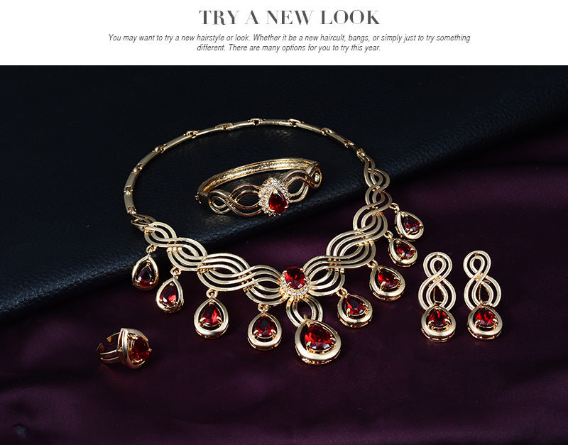 Set Jewelry Fashion Gems Necklace And Earrings